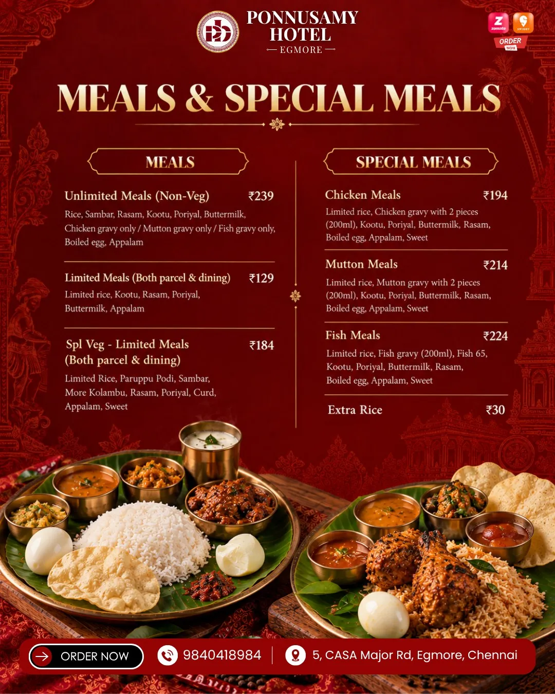 Meals with rice and assorted accompaniments