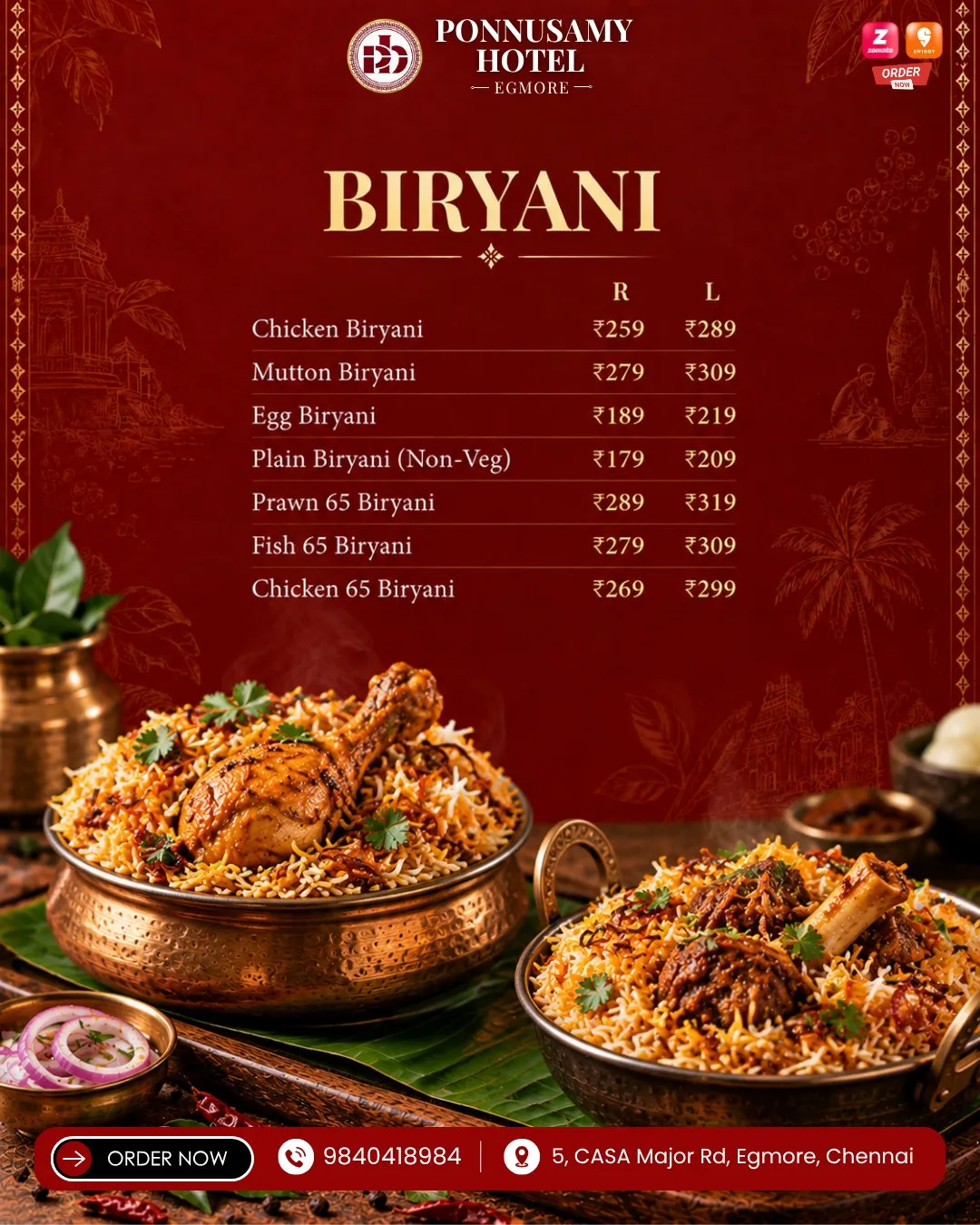 Biryani at Ponnusamy Hotel Egmore