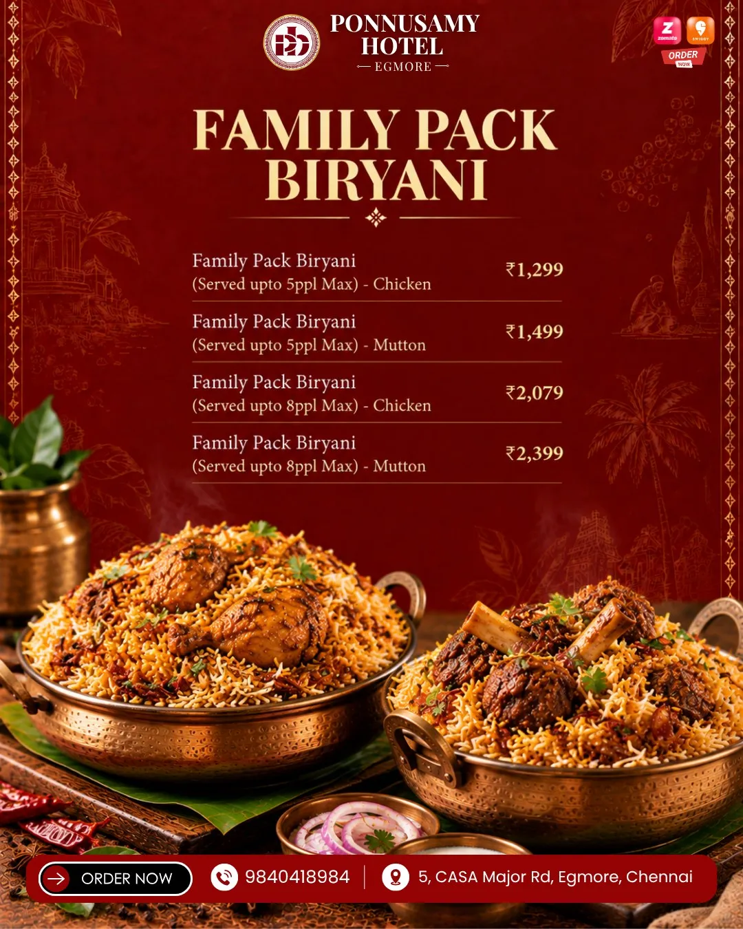 Family Pack Biryani at Ponnusamy Hotel Egmore