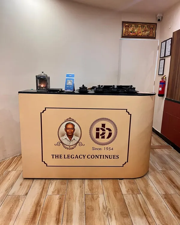 Ponnusamy branded reception desk inside the restaurant